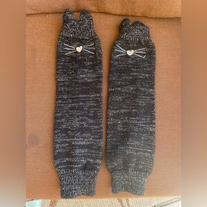 Cute Cat Face Black and Gray Leg Warmers